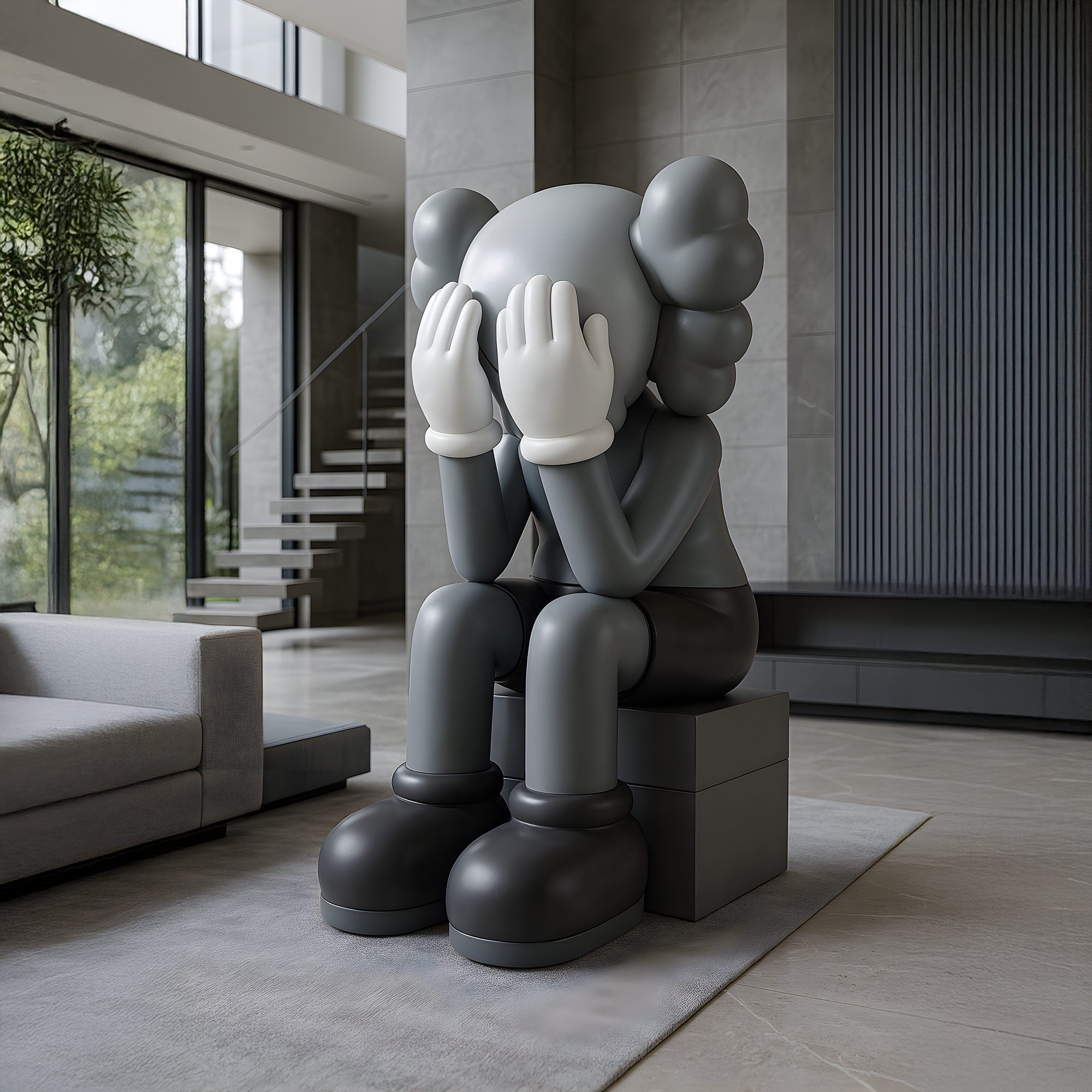 Slate Grey Iconify Melancholy Sitting Sculpture - 130cm